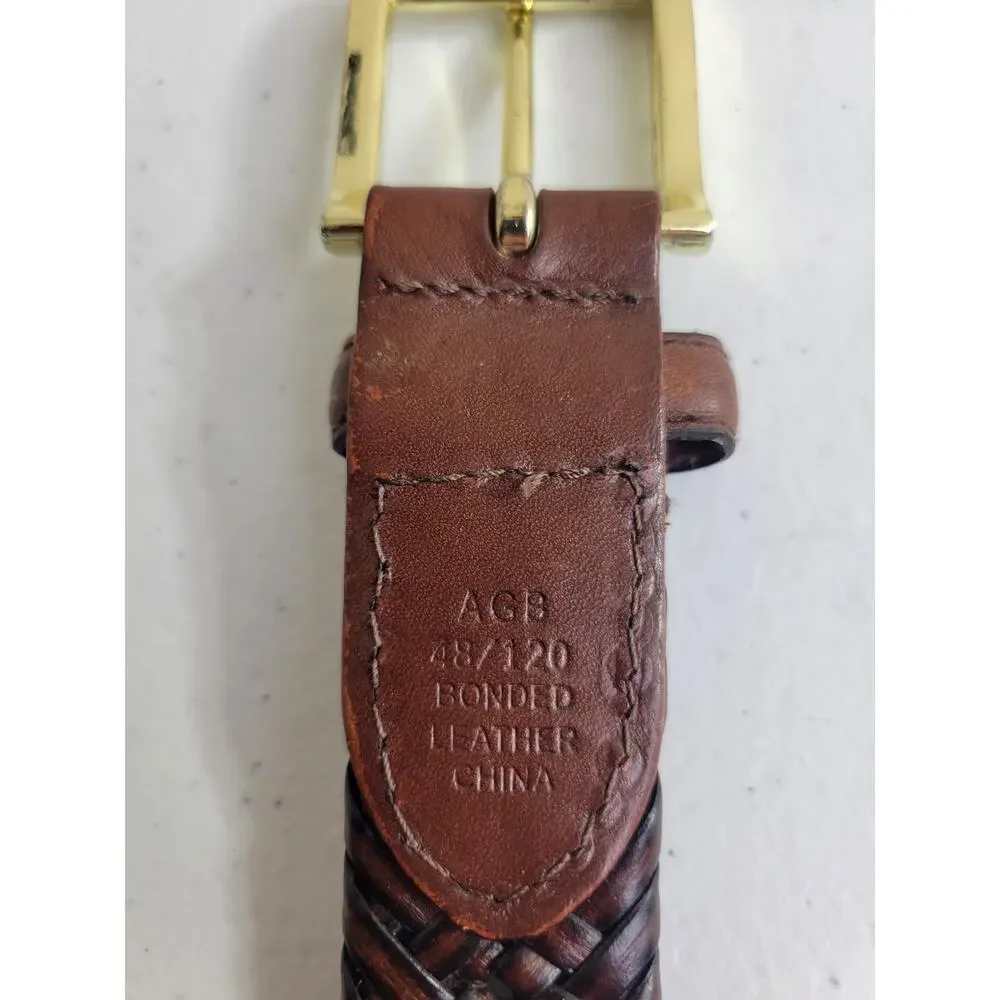 Brown Bonded Leather Woven Braided Belt with Gold Tone Buckle Women's Size 48-50
